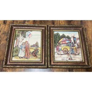 2 Vintage ARTINI Sculptured Engraving 4D Hand Painted children boy girl balloon